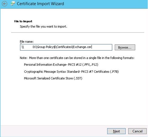 certificate import wizard in gpo