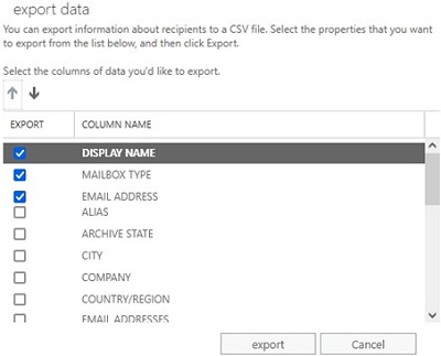 exporting user email adresses to csv in exchange