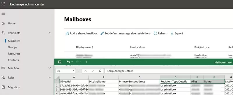office365 (microsoft 365): export mailbox list to excel or csv file