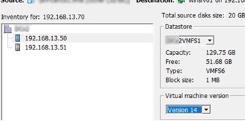 select vmfs datastore and vm hardware version