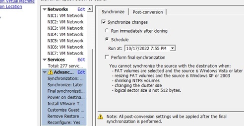 vcenter converter: synchronize changes