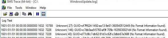 WindowsUpdate.log Unknown( 10): GUID=(No Format Information found).