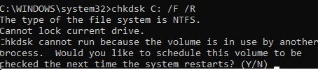 chkdsk - shedule system volume check on next reboot