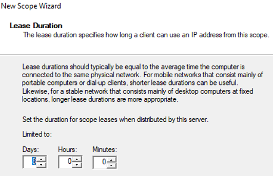 configure lease duration for dhcp scope