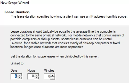 configure lease duration for dhcp scope
