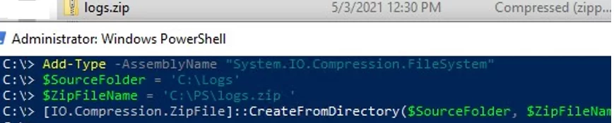 [IO.Compression.ZipFile]::CreateFromDirectory .net class to create zip archive