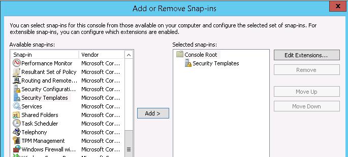 Security Templates snap-in