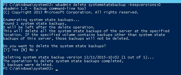 wbadmin delete systemstatebackup -keepversions:0