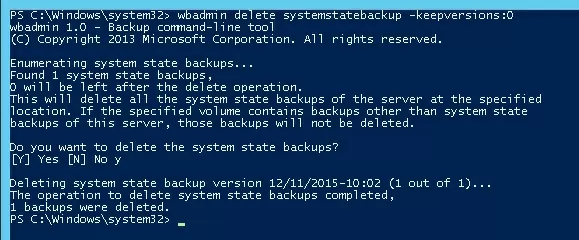 wbadmin delete systemstatebackup -keepversions:0