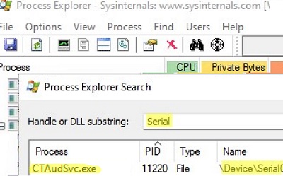 process explorer - getting process name is using serial com port number