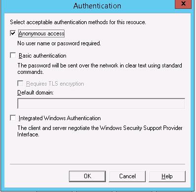 SMTP Authentication Settings: Anonymous access 