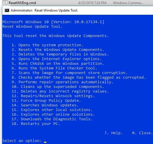 Reset Windows Update Agent script