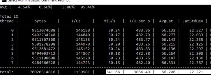 diskspd: get disk average iops and latency values