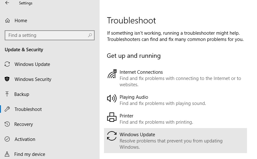 win10: Windows Updates Troubleshooter-tool