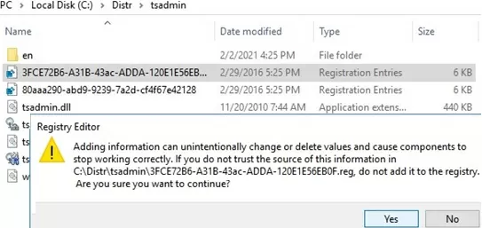 import tsconfig and tsadmin on windows server 2016