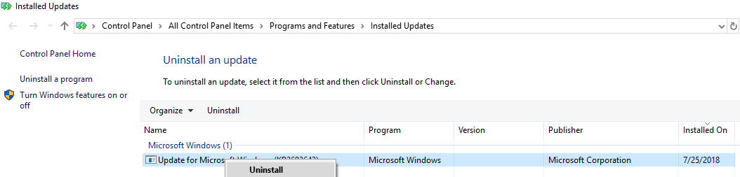 unistall windows update