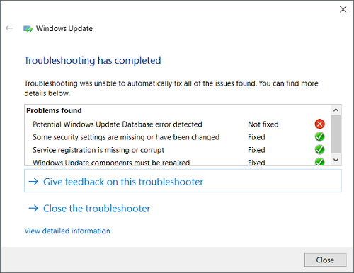 windows update troubleshooter fixed error