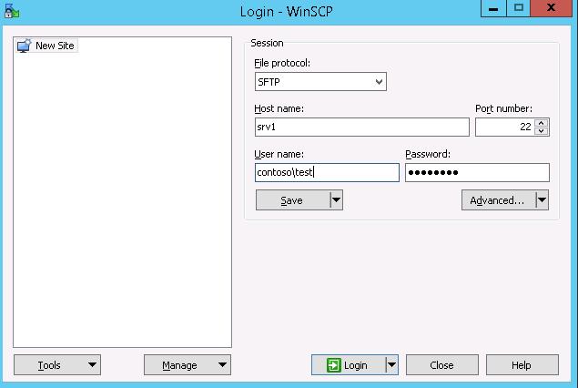 WinSCP test sftp connection