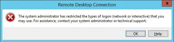 The system administrator has restricted the types of logon (network or interactive) that you may use. For assistance, contact your system administrator or technical support.