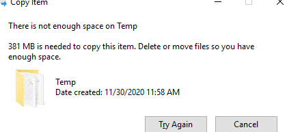 There is not enough space on - disk quota warning