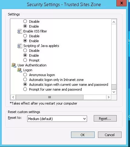 ie11 Automatic logon with current user name and password 