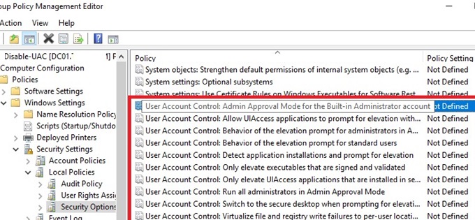 user account policies in GPO editor