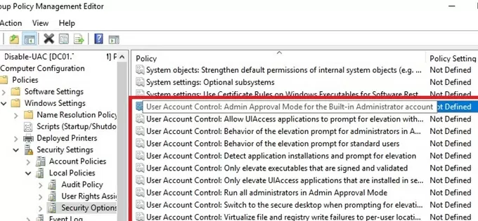 user account policies in GPO editor