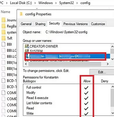 uac changed acl in ntfs folder permissions