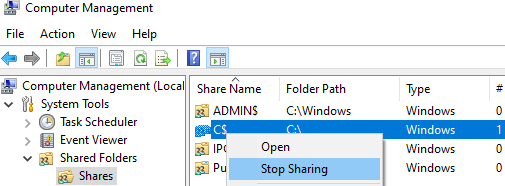 stop sharing hidden admin shares on windows 10