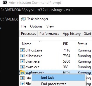 windows 10 kill explorer.exe with task manager