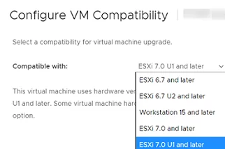 select new vm hardware version (compatible with)
