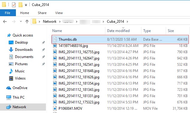 thumbs.db file on network shared folder windows 10