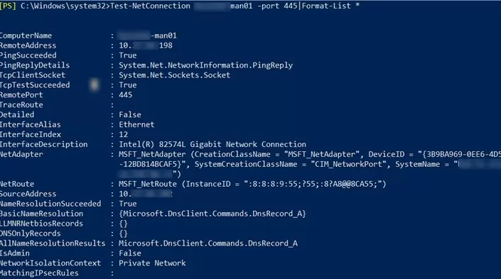 Test-NetConnection all connection state properties