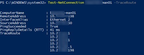Test-NetConnection: powershell TraceRoute