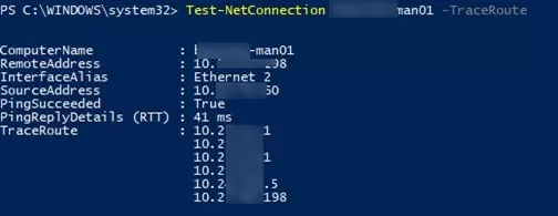 Test-NetConnection: powershell TraceRoute