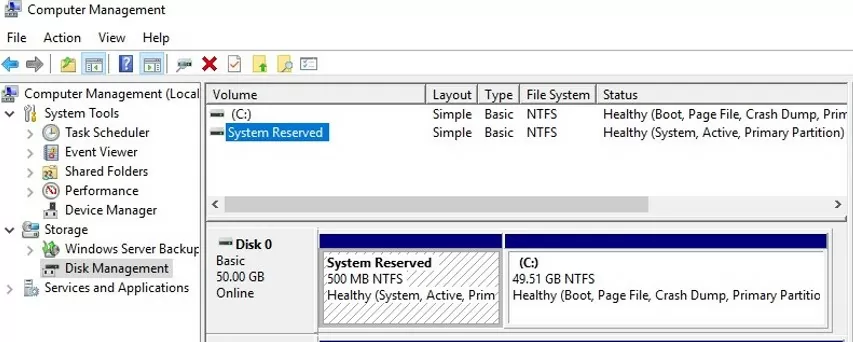 hidden system reserved partition on windows10