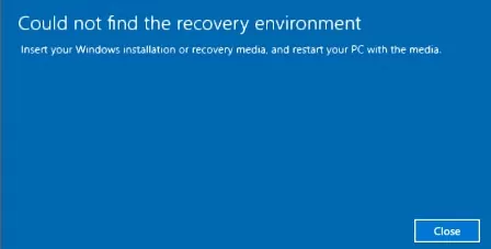 Could not find the recovery environment windows 10