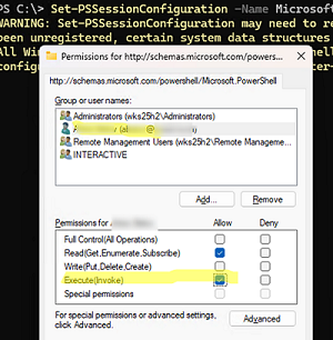Set-PSSessionConfiguration showSecurityDescriptorUI