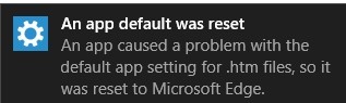 windows 10 notification: an app default was reset