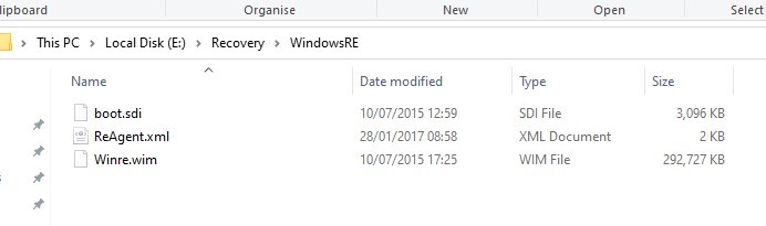 windows recovery environment files on system reserved partition (winre.wim, boot.sdi, ReAgent.xml) )