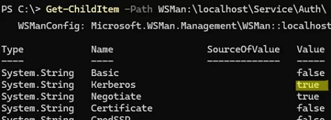 WSMan - list supported auth protocol