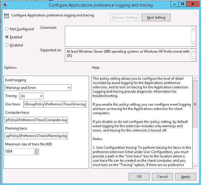 configure application preferences logging and tracing