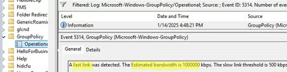 event id 5314 shows gpo fast link detected