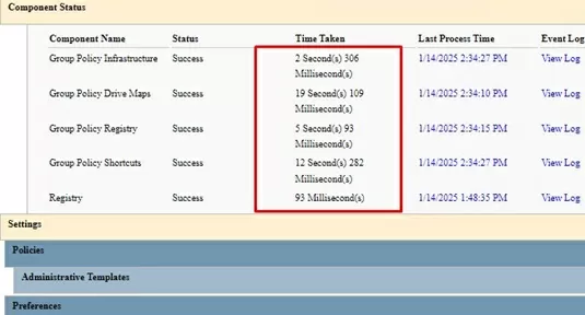 gpresult report show time takes to process gpo