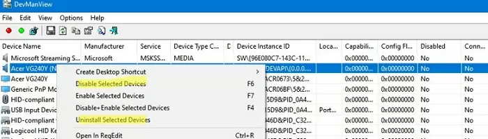 devmanview tool allows to remove unused drivers in windows
