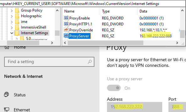 set proxy setting in windows 10 via registry bypassing GPO