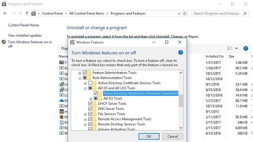 powershell install active directory module windows 10