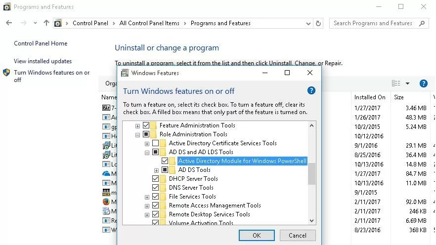 RSAT Win 10 - enable Active Directory Module for Windows PowerShell 