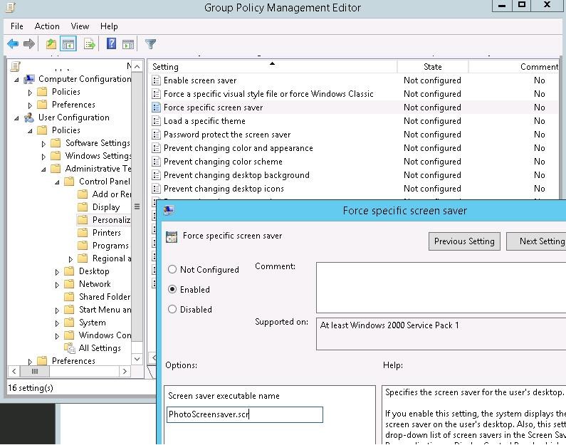 Force specific screen saver - GPO