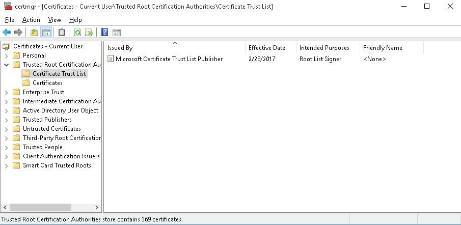 certmgr Microsoft Certificate Trust List Publisher